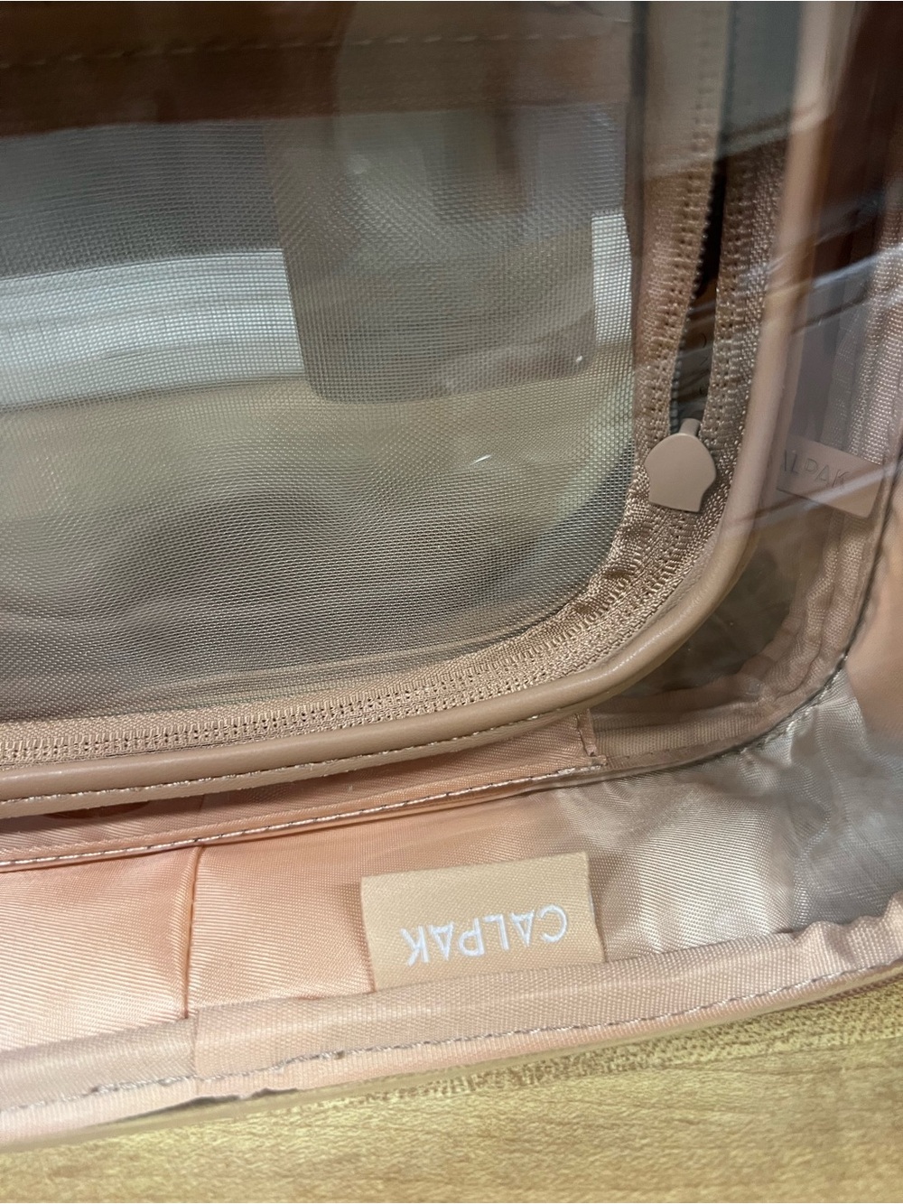 Calpak NWT Clear Cosmetic Case in Beige/Tan with Top Handle - Picture 6 of 6